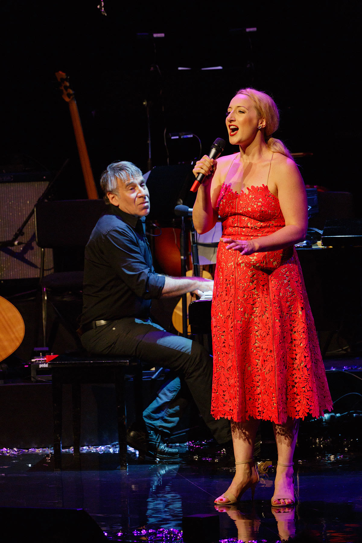 Stephen Schwartz at the piano with Elise McCann performing at the Theatre Royal Sydney