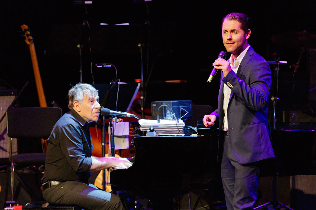 Stephen Schwartz at the piano with Michael McCorry Rose performing at the Theatre Royal Sydney