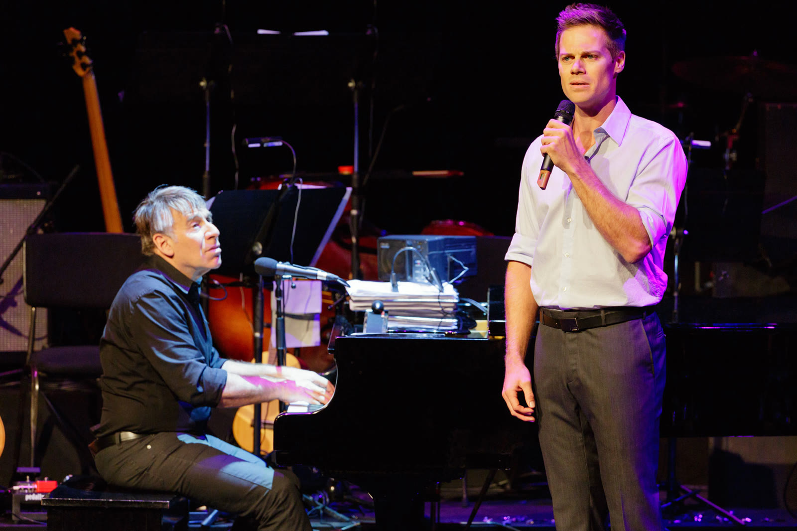 Stephen Schwartz at the piano with Stephen Mahy performing at the Theatre Royal Sydney